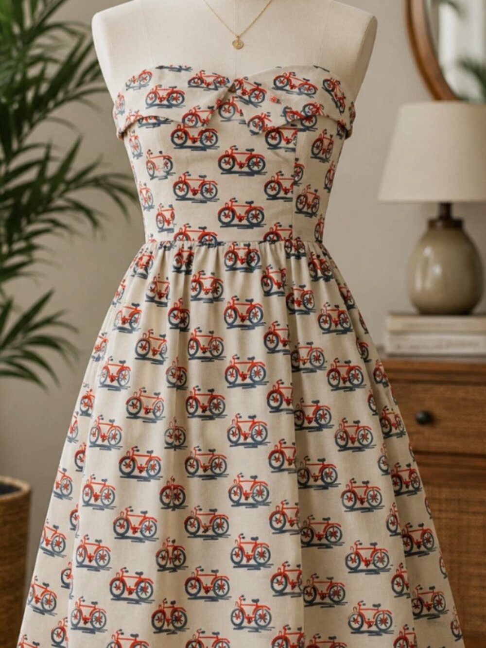 Anthropologie Bike Dress Sz 4 Bicycle Print Pockets Strapless